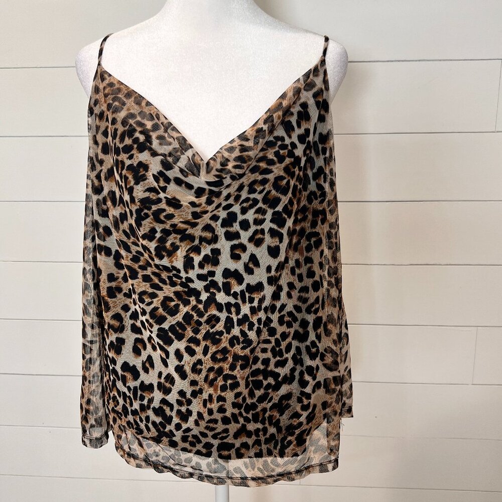 Hummingbird Mesh Leopard Print Strappy Blouse Size L